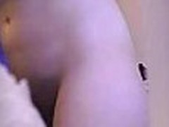 Golden-haired wife spied on stripping off naked in the bathroom to get ready for shower, removes tampon and has a hot butt tits and hairy beaver.