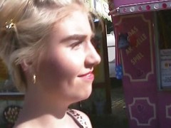 Horny slut at amusement part pleasures an older german man