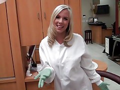 Hot blonde dentist starts getting her clothes off then goes on her knees and begins to suck a dick. What will this attractive chick do next? And in what ways shall that babe receive fucked? Will that babe be fucked on the floor?